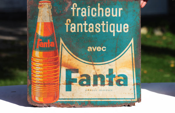 Ancienne plaque publicitaire en tôle Fanta des années 1940 / 1950