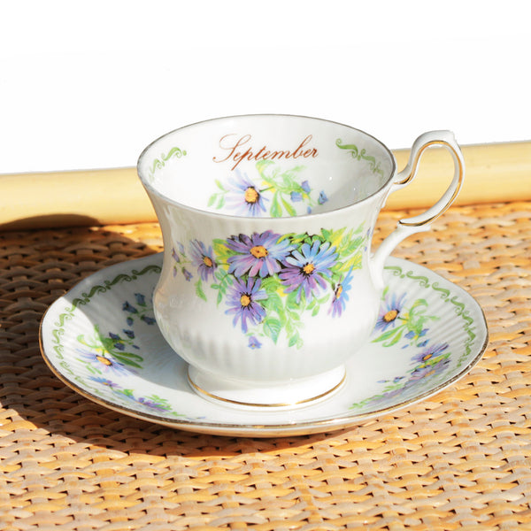 Tasse à thé + soucoupe en porcelaine anglaise Queen's modèle Septembre / aster