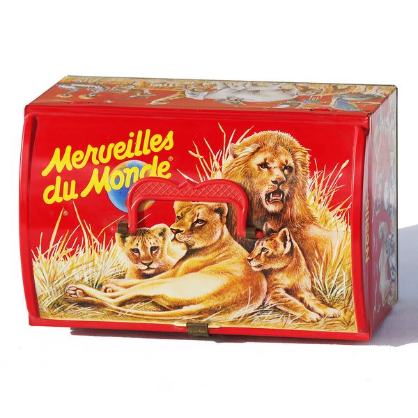 Boîte à goûter publicitaire Nestlé vintage chocolat Merveilles du Monde en tôle lithographiée + 40 cartes