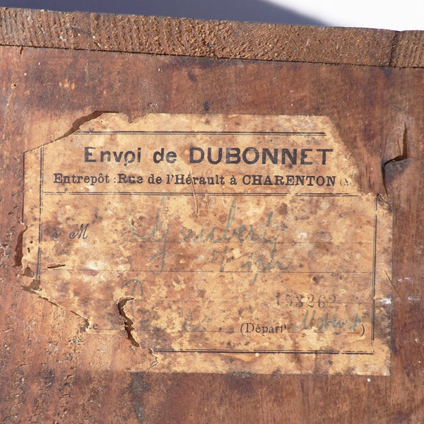 Ancienne caisse publicitaire de bistrot en bois vide des vins Dubonnet