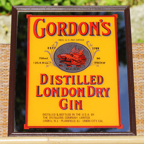 Miroir publicitaire sérigraphié vintage Gordon's Gin