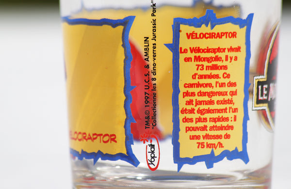 Verre publicitaire Yoplait dino-verre Jurassic Park Le Monde Perdu Vélociraptor