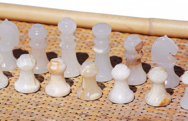 Set de pièces de de jeu d'échecs vintage complet en onyx marbre