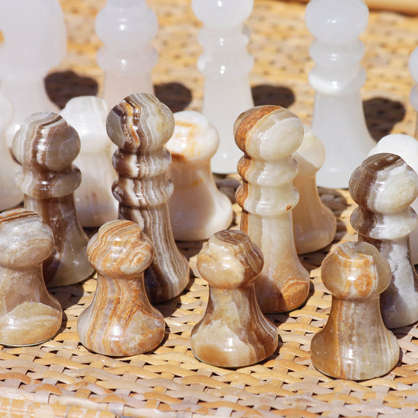 Set de pièces de de jeu d'échecs vintage complet en onyx marbre