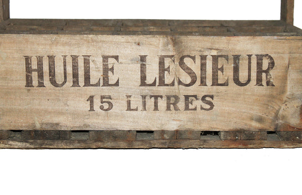 Ancienne caisse / casier publicitaire Huile Lesieur en bois pour 15 bouteilles