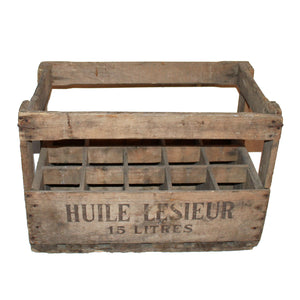 Ancienne caisse / casier publicitaire Huile Lesieur en bois pour 15 bouteilles