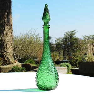 Carafe italienne en verre d'Empoli vintage coloris vert diamant 45.5 cm complète