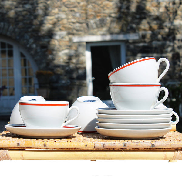 Ensemble de 6 tasses à thé + soucoupes en porcelaine d'Auteuil Lobjoy service Bistrot