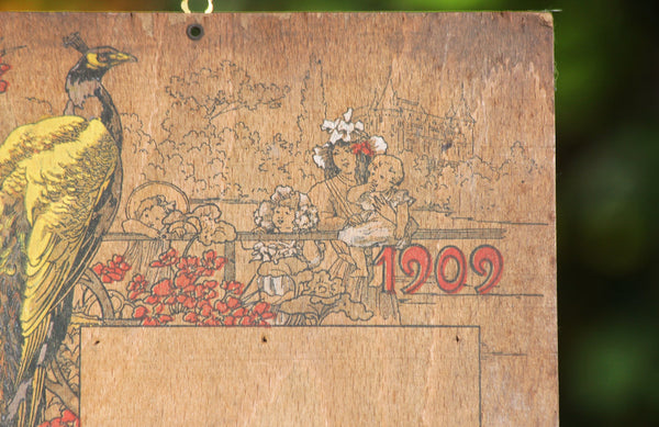 Ancien panneau en bois de calendrier publicitaire Nestlé année 1909