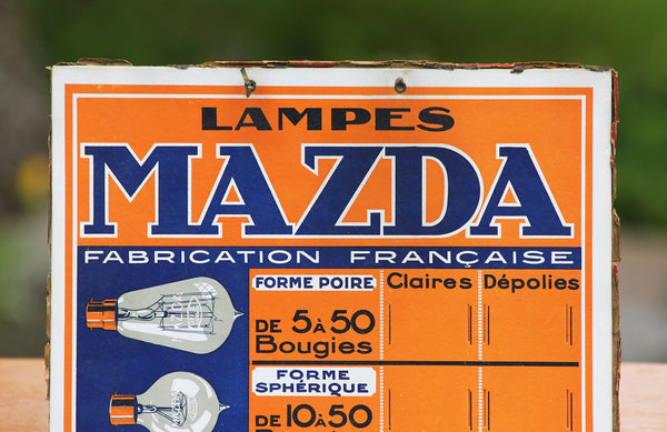 Ancien carton publicitaire des Lampes Mazda pour l'affichage du prix des ampoules