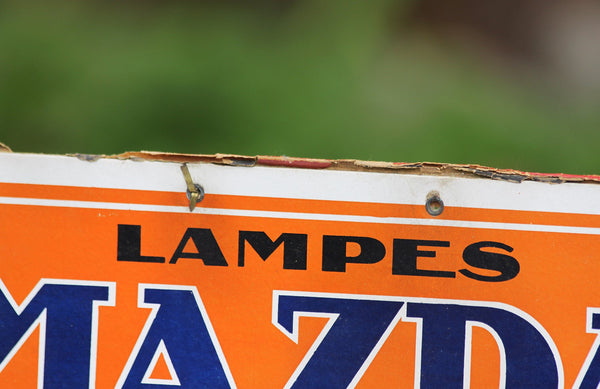 Former advertising cardboard for Mazda Lamps displaying the price of bulbs