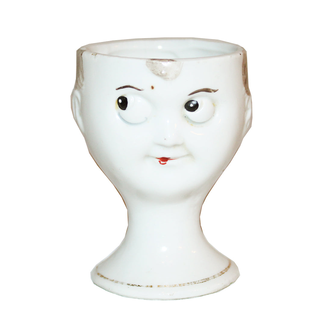 Ancien coquetier en porcelaine tête de garçon style Goebel