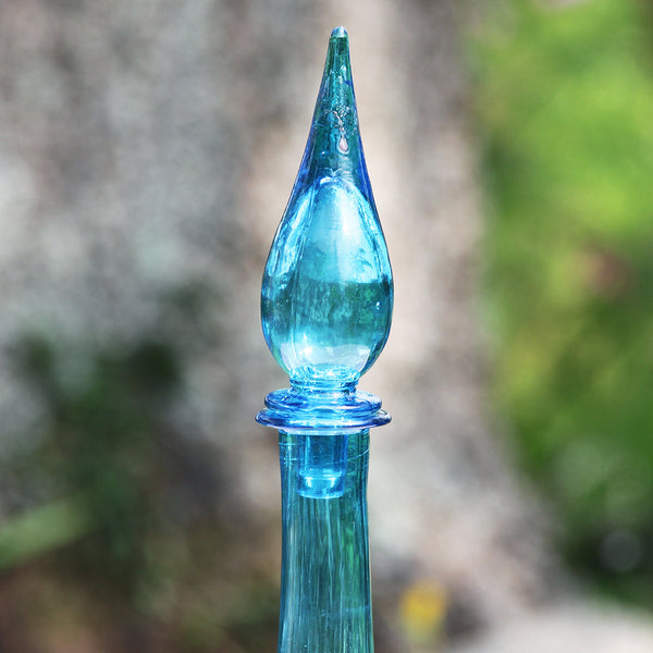 Grande carafe italienne Génie en verre d'Empoli vintage coloris bleue 65 cm