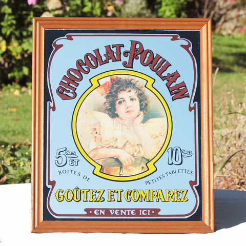 Grand miroir publicitaire sérigraphié vintage Chocolat Poulain