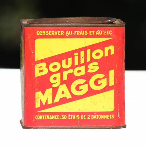 Ancienne boîte publicitaire vide en tôle bouillon gras Maggi pour 30 étuis