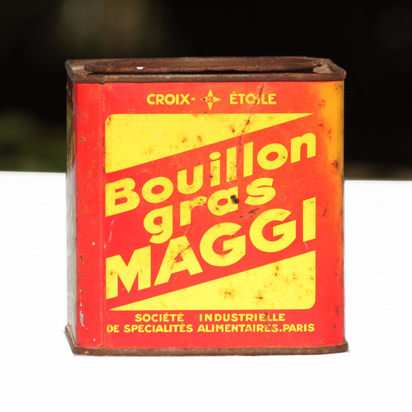 Ancienne boîte publicitaire vide en tôle bouillon gras Maggi pour 30 étuis