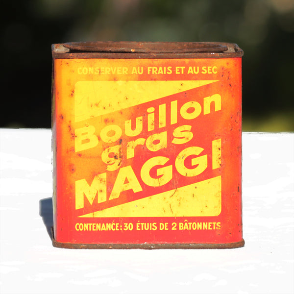 Ancienne boîte publicitaire vide en tôle bouillon gras Maggi pour 30 étuis