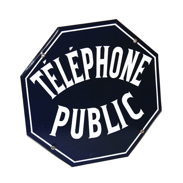 Ancienne plaque émaillée octogonale Téléphone Public des années 1960