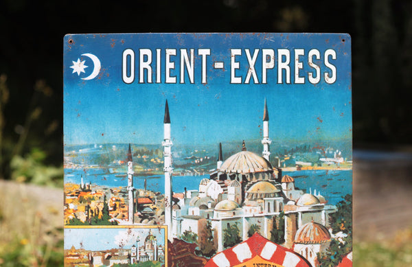 Plaque Orient Express en tôle lithographiée vintage Wagons-Lits Diffusion