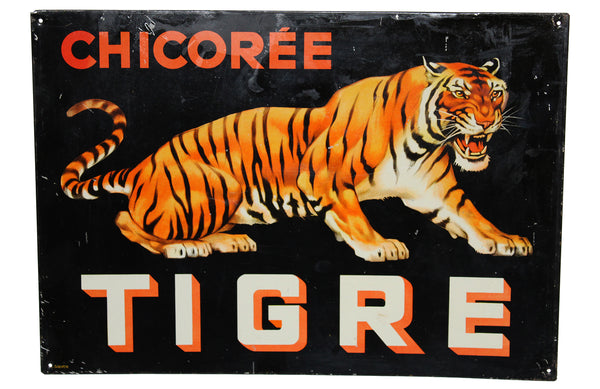 Ancienne plaque publicitaire en tôle non émaillée Chicorée Le Tigre