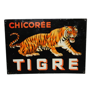 Ancienne plaque publicitaire en tôle non émaillée Chicorée Le Tigre