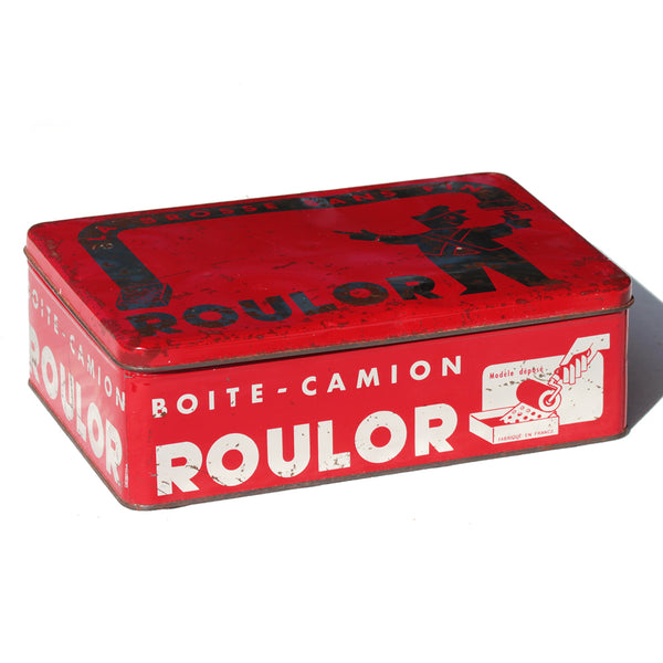 Ancienne boîte-camion publicitaire Roulor avec ses accessoires