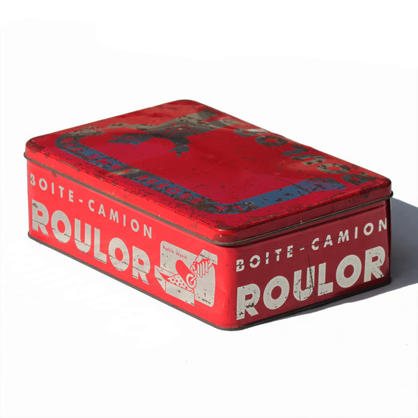 Ancienne boîte-camion publicitaire Roulor avec ses accessoires