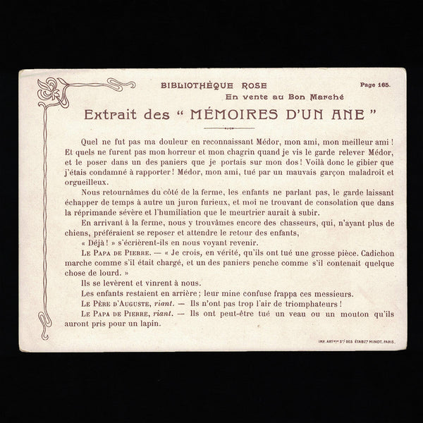 Series of 5 old advertising chromos at Au Bon Marché les Mémoires d'un Âne