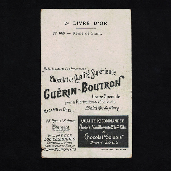 Ancienne chromo publicitaire Guérin Boutron Célébrités 648 Reine de Siam